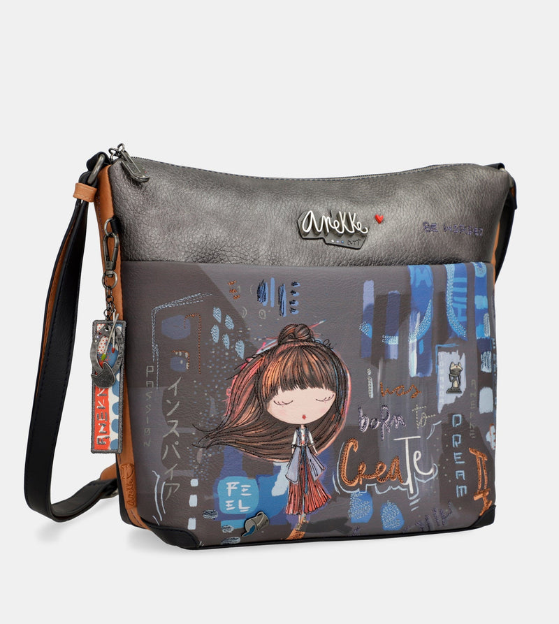 Contemporary large printed messenger bag