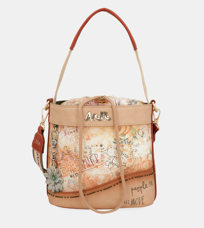 Flowers crossbody bag with rope closure