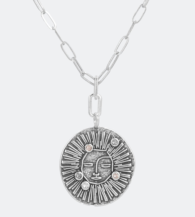 Sun pendant with an adjustable silver chain